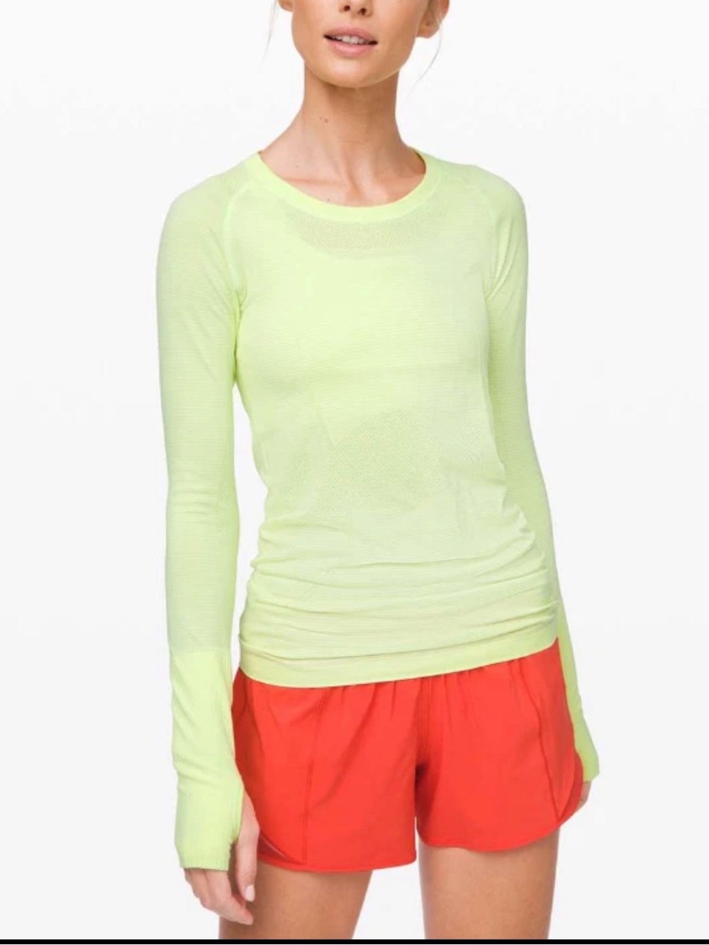 Lululemon Swiftly Tech Long Sleeve Crew Size 10 - Florid Flash/White Neon